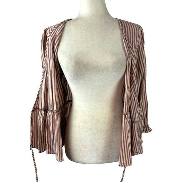 Madewell Blouse Women's Puff-Sleeve Peplum Wrap Top in Stripe Medium Mc794 - Picture 11 of 15